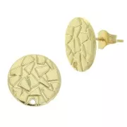15mm Hammered disc earrings with a hole - Fine Gold plated x2
