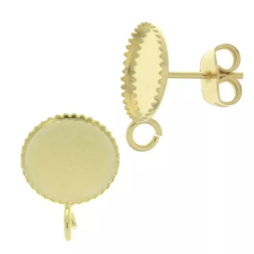 Earstuds for 10mm flat back cabochon - Open ring - Fine Gold plated x2