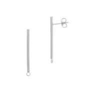 23x2mm Bar earstuds with closed ring - Rhodium Tone x2
