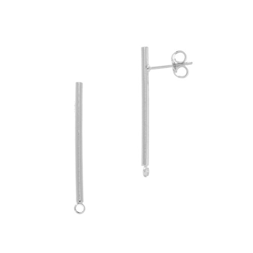 23x2mm Bar earstuds with closed ring - Rhodium Tone x2