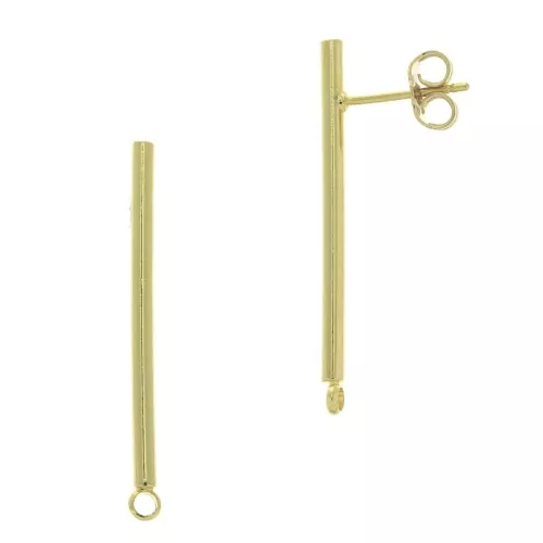 33x2mm Bar earstuds with closed ring - fine Gold plated x2