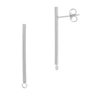 33x2mm Bar earstuds with closed ring - Rhodium Tone x2