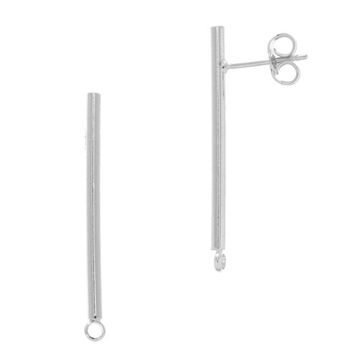 33x2mm Bar earstuds with closed ring - Rhodium Tone x2