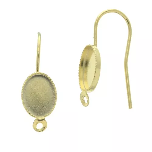 Earwires with closed ring for a 8x6mm cabochon with closed ring - Gold Tone x2