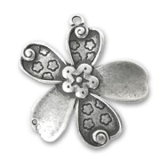 Flower pendant 42mm Antique Silver Plating x1|raw }}