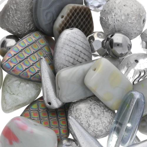Czech glass beads assortment Metallic Grey x50g