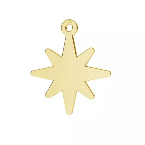 16x14mm 925 Sterling Silver noth star pendant - Fine Gold Plated x1