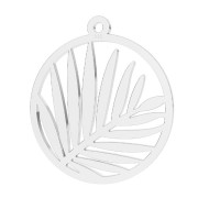 18mm 925 Sterling Silver Round palm leaf pendant x1