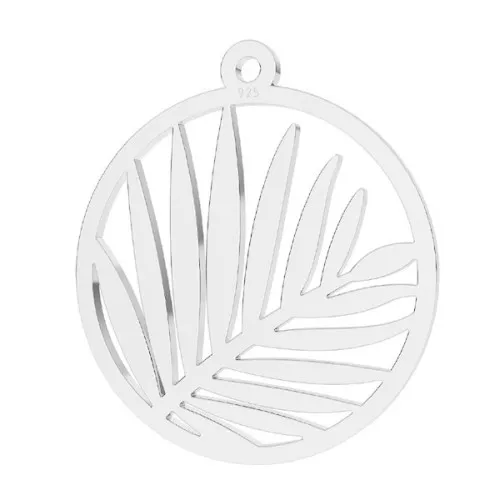 18mm 925 Sterling Silver Round palm leaf pendant x1