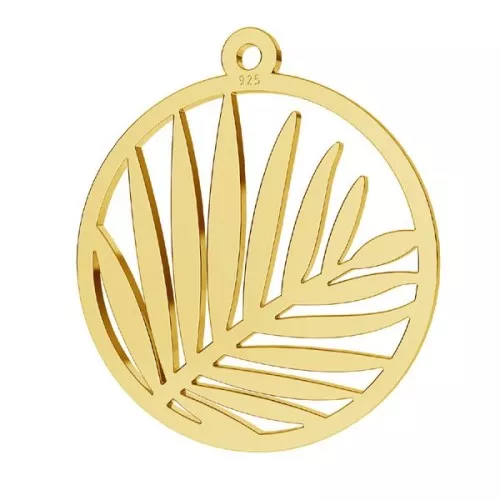 18mm 925 Sterling Silver Round palm leaf pendant - Fine Gold Plated x1