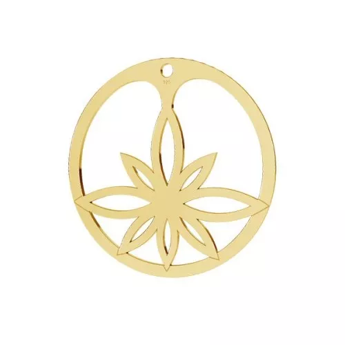 30mm 925 Sterling Silver Round lotus flower pendant - Fine Gold Plated x1