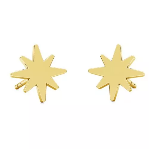 8mm 925 Sterling Silver North Star Earstuds - Fine Gold Plated x2