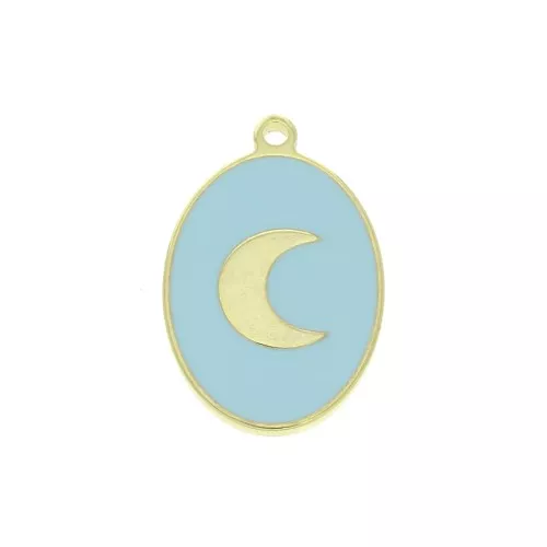 17x11mm 925 Sterling Silver epoxy resin oval charm - moon - Blue - Gold x1