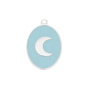 17x11mm 925 Sterling Silver epoxy resin oval charm - Moon - Blue x1