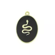 17x11mm 925 Sterling Silver epoxy resin oval charm - snake - Black - Gold x1