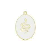 17x11mm 925 Sterling Silver epoxy resin oval charm - snake - White - Gold x1