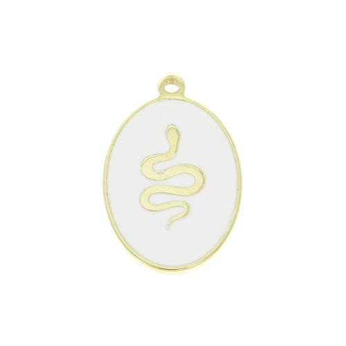 17x11mm 925 Sterling Silver epoxy resin oval charm - snake - White - Gold x1