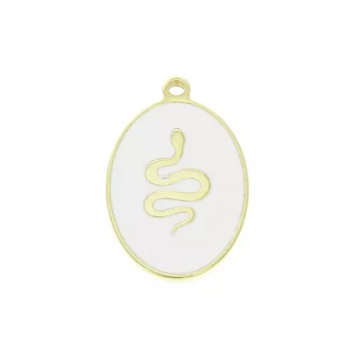 17x11mm 925 Sterling Silver epoxy resin oval charm - snake - White - Gold x1