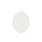 17x11mm 925 Sterling Silver epoxy resin oval charm - snake - White x1