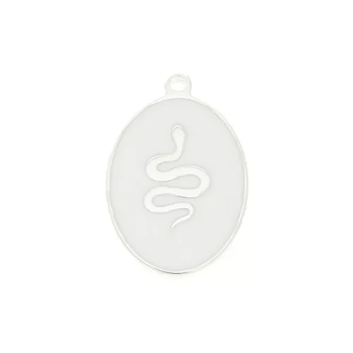 17x11mm 925 Sterling Silver epoxy resin oval charm - snake - White x1