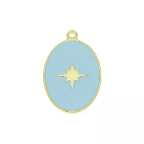 17x11mm 925 Sterling Silver epoxy resin oval charm - star - Blue - Gold x1