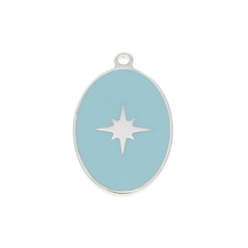 17x11mm 925 Sterling Silver epoxy resin oval charm - star - Blue x1