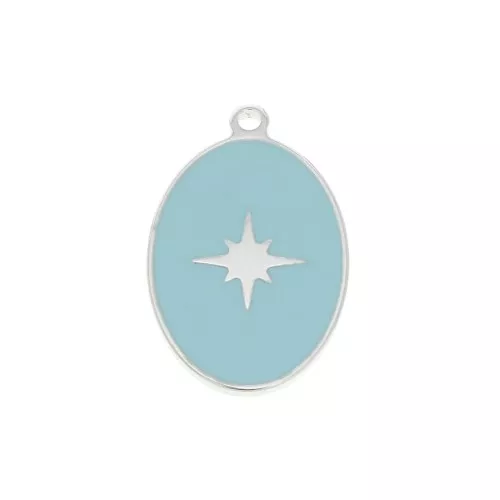 17x11mm 925 Sterling Silver epoxy resin oval charm - star - Blue x1