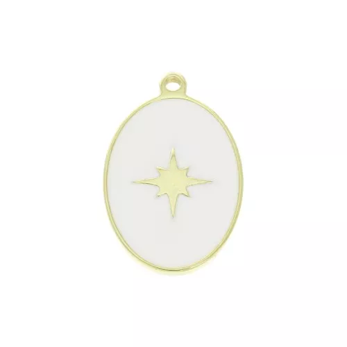 17x11mm 925 Sterling Silver epoxy resin oval charm - star - White - Gold x1
