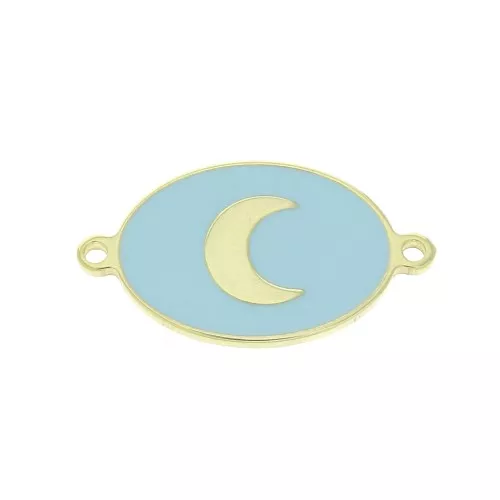 19x11 mm 925 Sterling Silver and epoxy resin Oval spacer with moon - Blue -Gold x1