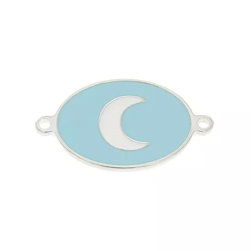 19x11 mm 925 Sterling Silver and epoxy resin Oval spacer with moon - Blue x1