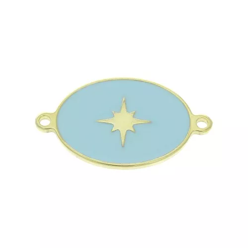 19x11 mm 925 Sterling Silver and epoxy resin Oval spacer with star - Blue- Gold x1