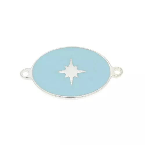 19x11 mm 925 Sterling Silver and epoxy resin Oval spacer with star - Blue x1