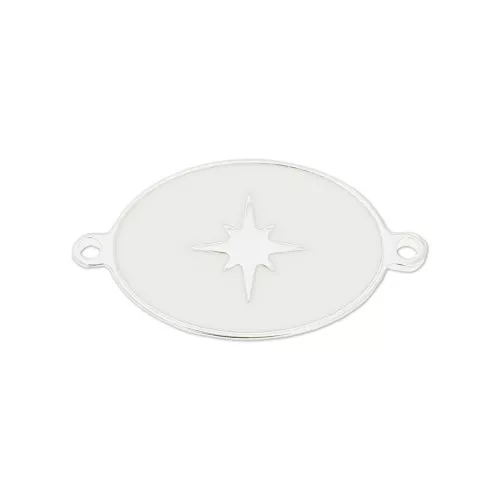 19x11 mm 925 Sterling Silver and epoxy resin Oval spacer with star - White x1