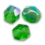 Fire Polished faceted round beads 6mm Green AB x25