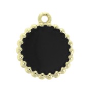 17x15mm Round brass and epoxy resin charm - Gold Tone - Black x1