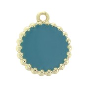 17x15mm Round brass and epoxy resin charm - Gold Tone - Turquoise x1|raw }}