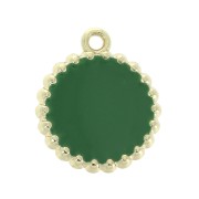 17x15mm Round brass and epoxy resin charm - Gold Tone - Green x1