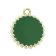 17x15mm Round brass and epoxy resin charm - Gold Tone - Green x1
