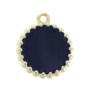 17x15mm Round brass and epoxy resin charm - Gold Tone - Night Blue x1