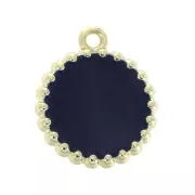 17x15mm Round brass and epoxy resin charm - Gold Tone - Night Blue x1