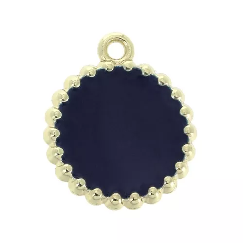 17x15mm Round brass and epoxy resin charm - Gold Tone - Night Blue x1