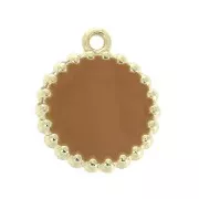 17x15mm Round brass and epoxy resin charm - Gold Tone - Mustard x1