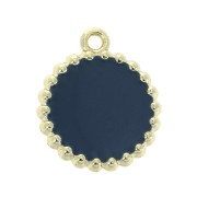 17x15mm Round brass and epoxy resin charm - Gold Tone - Petroleum x1