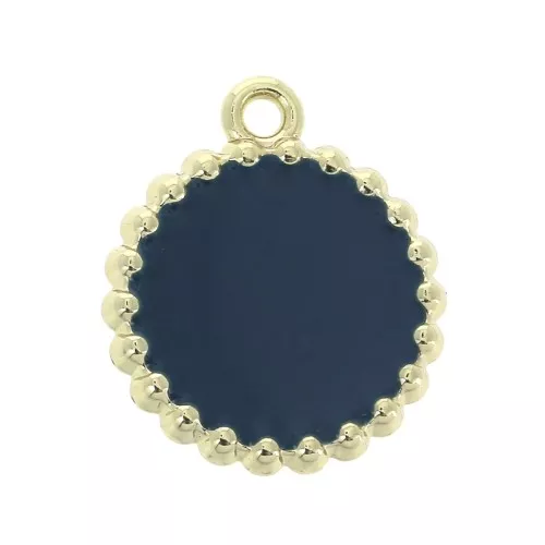 17x15mm Round brass and epoxy resin charm - Gold Tone - Petroleum x1