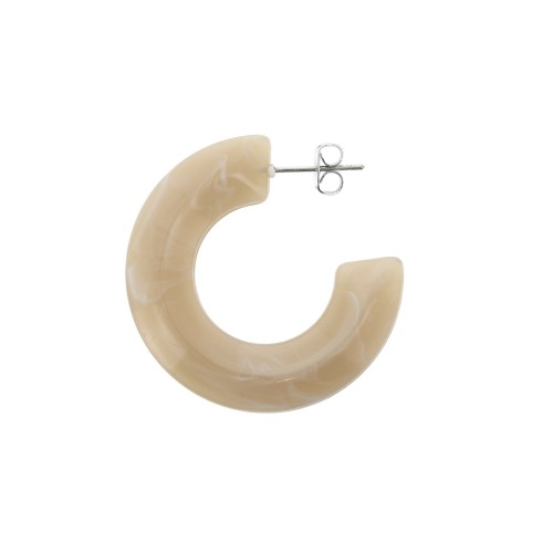 35mm Thick acrylic marble effect hoop earrings - Sand - White x2