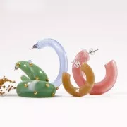 35mm Thick acrylic marble effect hoop earrings - Sand - White x2