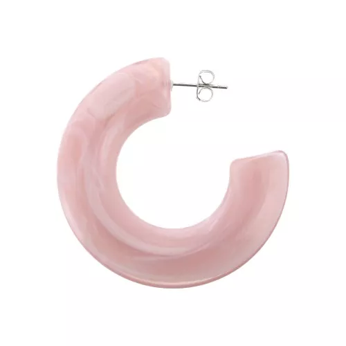 47mm Flat acrylic hoop earrings - marbled effect - Pink - White x2