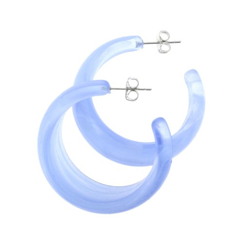38mm Thick acrylic marble effect hoop earrings - Blue - White x2