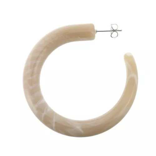 52mm Thick acrylic marble effect hoop earrings - Sand - White x2