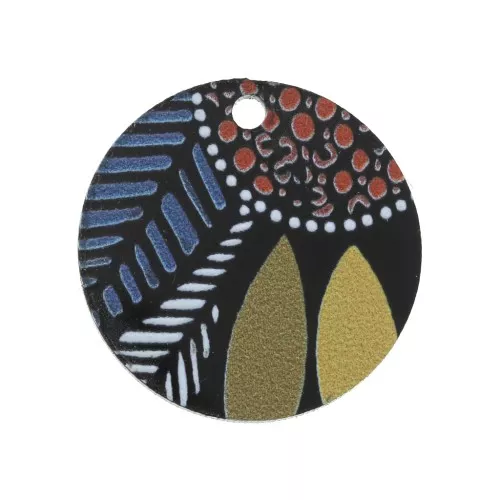 20mm Round Plexiglas sequin - ethnic pattern - Black - Multicolored x1